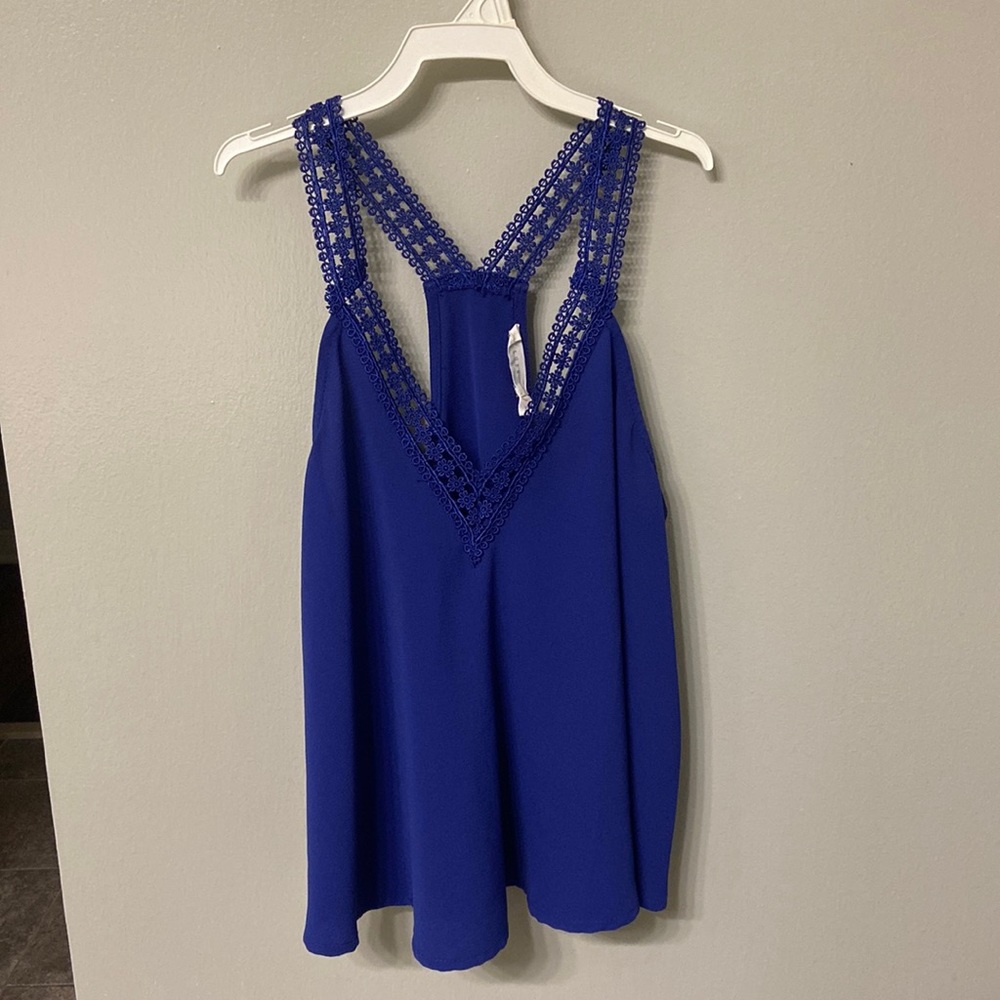 Lush Racerback Lace Blue Tank Top S